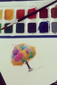 小清新树彩色纹身图案手稿