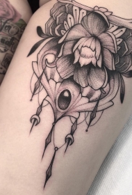 大腿性感欧美花卉装饰点刺纹身图案