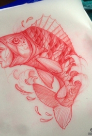 创意个性人物鱼纹身图案手稿