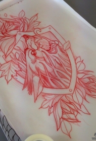 欧美狼头盾牌花卉纹身图案手稿