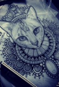 欧美school猫梵花纹身图案手稿