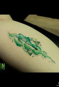 小臂几何绿色泼墨纹身图案