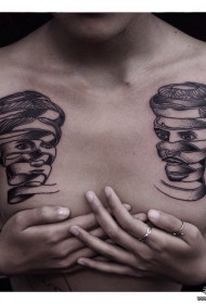 胸部抽象女郎点刺纹身图案