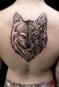 背部图腾狼头个性纹身图案