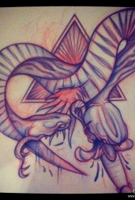 欧美school蛇匕首纹身图案手稿