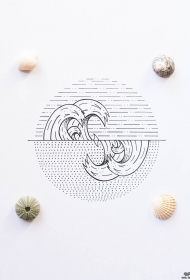 几何点刺小清新个性对称的海浪纹身图案手稿