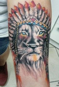小臂印第安狮子彩色纹身图案