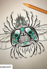 欧美school昆虫骷髅纹身图案手稿