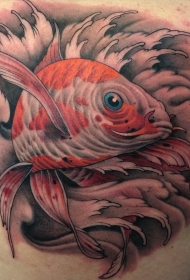 背部鲤鱼出水纹身图案