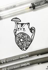 小清新星空猫纹身图案手稿