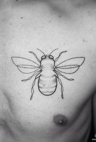 胸部点刺蜜蜂线条极简线条纹身图案
