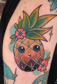 大臂欧美school菠萝花朵纹身图案