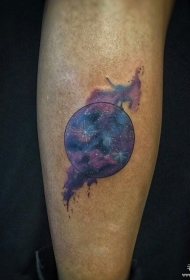 小腿星空星球彩色纹身图案