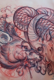欧美school狼头和羊头纹身图案手稿