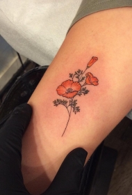 大腿小清新橘色花卉纹身图案