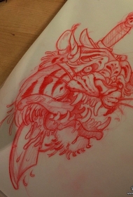欧美school老虎刀纹身图案手稿