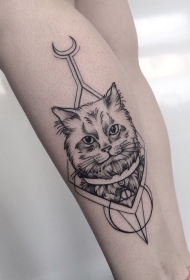 小腿猫咪几何小清新纹身图案