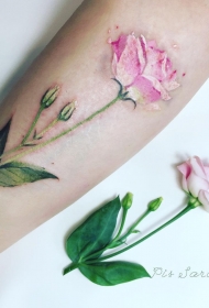 小臂玫瑰小清新彩色纹身图案