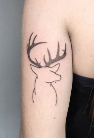 大臂小清新鹿简约线条点刺纹身图案