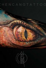 手臂逼真的3D鳄鱼眼睛彩绘纹身图案