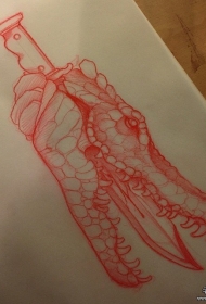 欧美鳄鱼匕首纹身图案手稿