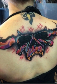 背部骷髅彩色遮盖tattoo纹身图案