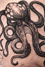 大腿school章鱼写实tattoo图案