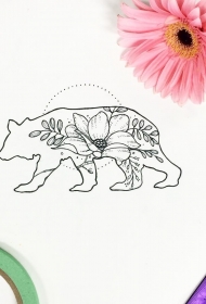 线条熊纹身花蕊tattoo图案手稿