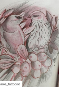 欧美school小鸟水果纹身图案手稿