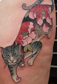 大腿日式花蕊纹身猫纹身图案