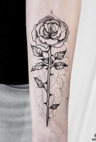 小臂欧美玫瑰点刺纹身图案