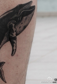 小腿鲸鱼遮盖纹身图案
