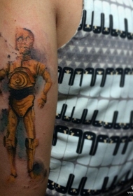 大臂泼墨金色机器人欧美纹身图案
