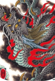 传统日式龙彩色纹身图案手稿