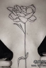 胸部性感小清新线条花卉纹身图案