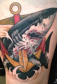 大腿鲨鱼船锚欧美纹身图案