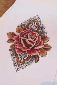 梵花玫瑰彩色纹身图案手稿