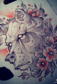 欧美school熊花卉纹身图案手稿