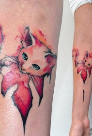 小臂泼墨猫彩色欧美纹身图案