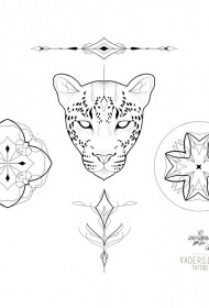 小清新小图案豹子梵花纹身图案手稿