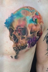胸部骷髅泼墨彩绘tattoo纹身图案