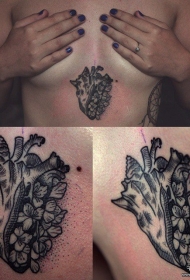 小臂海螺心脏植物组合纹身图案