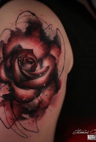 大臂美丽的水墨玫瑰tattoo纹身图案