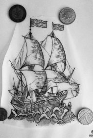 欧美school帆船纹身tattoo图案手稿