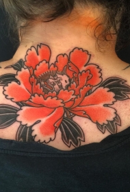 背部彩色的菊花般若纹身图案