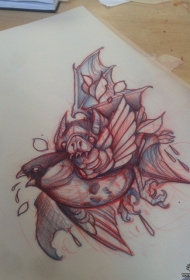 欧美school燕子蝙蝠纹身图案手稿