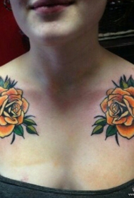 肩部欧美黄色玫瑰花纹身图案