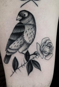 school点刺鸟玫瑰黑灰纹身tattoo图案