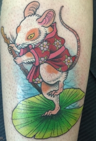 小腿穿和服的老鼠纹身图案