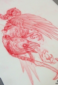 欧美school乌鸦斧头纹身图案手稿